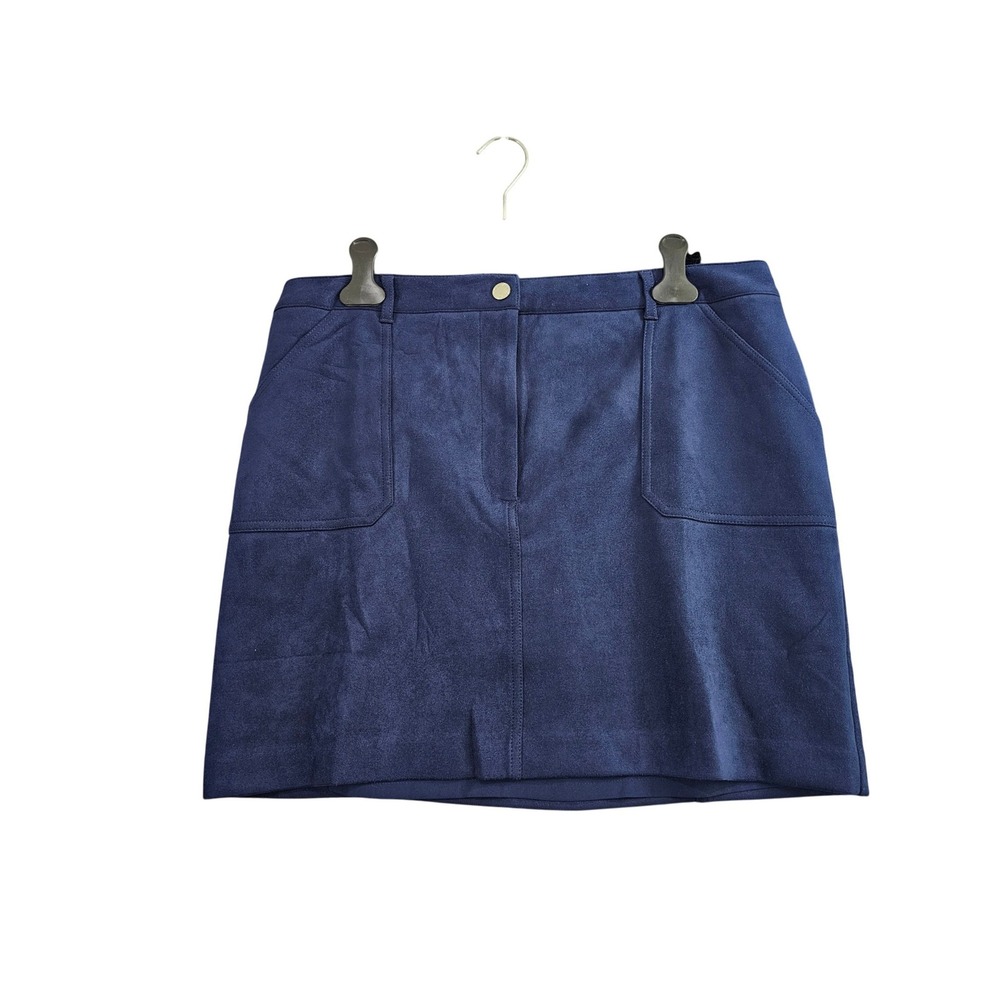 White House Black Market Mini Skirt Size 14‎ Navy Blue Faux Suede A-Line Pockets